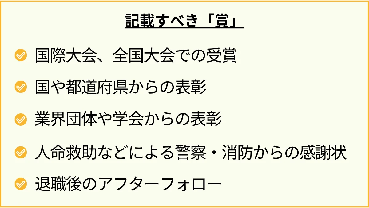 記載すべき「賞」の目安(全国規模・公的な表彰など)