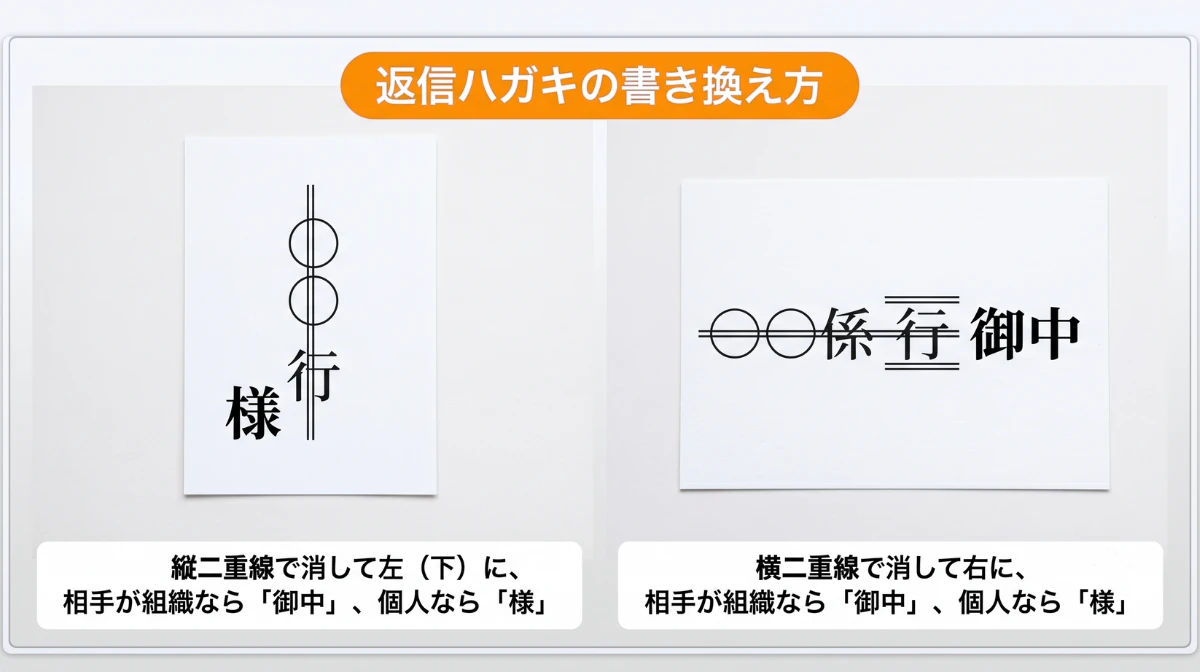 返信ハガキ・返信用封筒(「行」の消し方)