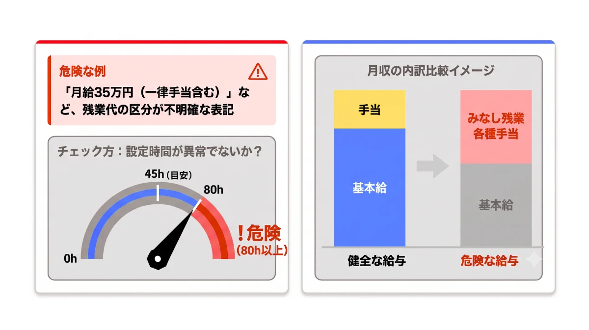 トリック1:「見せかけの月収」と固定残業代の落とし穴