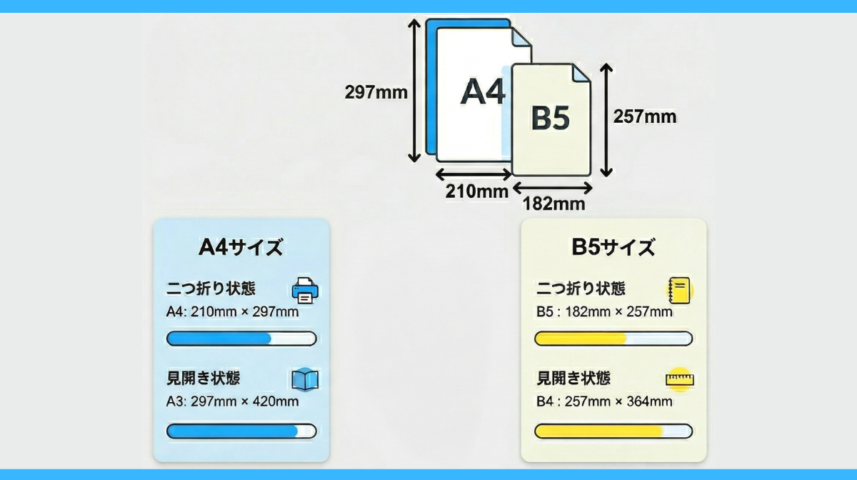 A4サイズとB5サイズの違い・それぞれの寸法