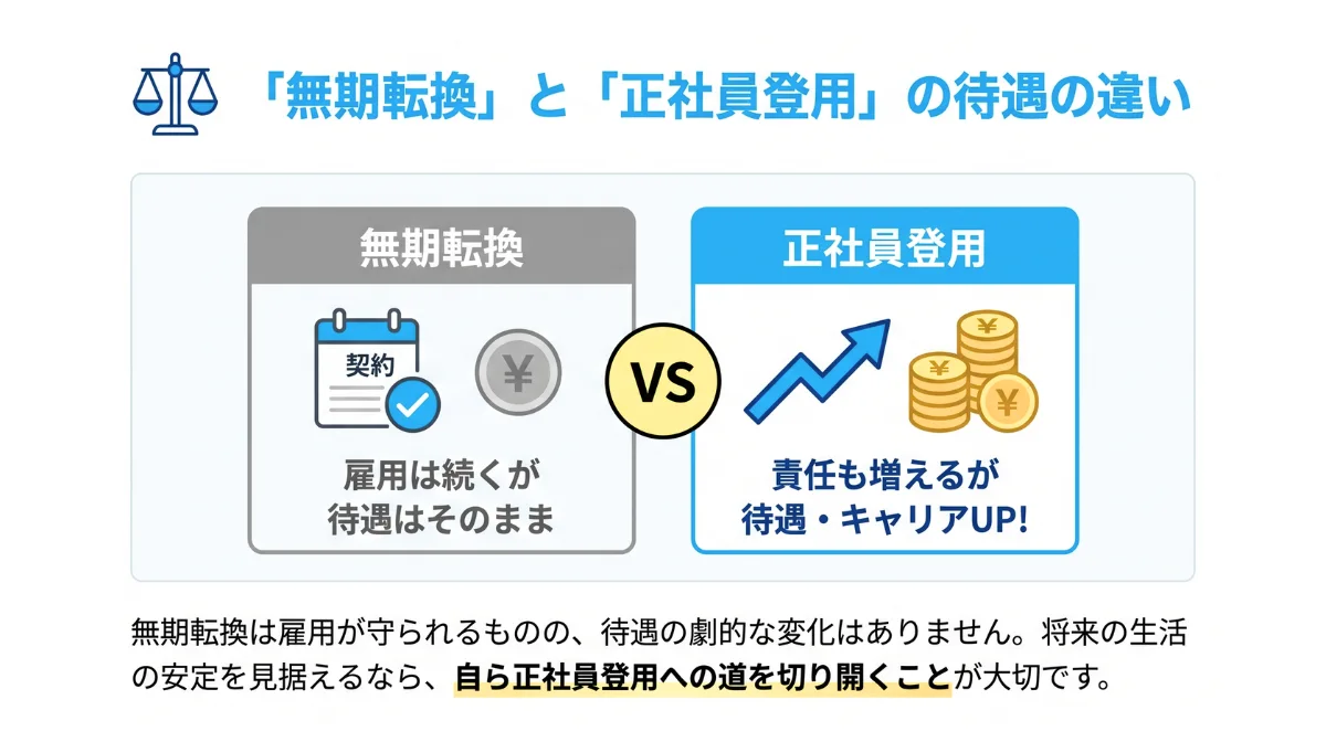 「無期転換ルール(5年ルール)」と「正社員登用」の法的な待遇の違い