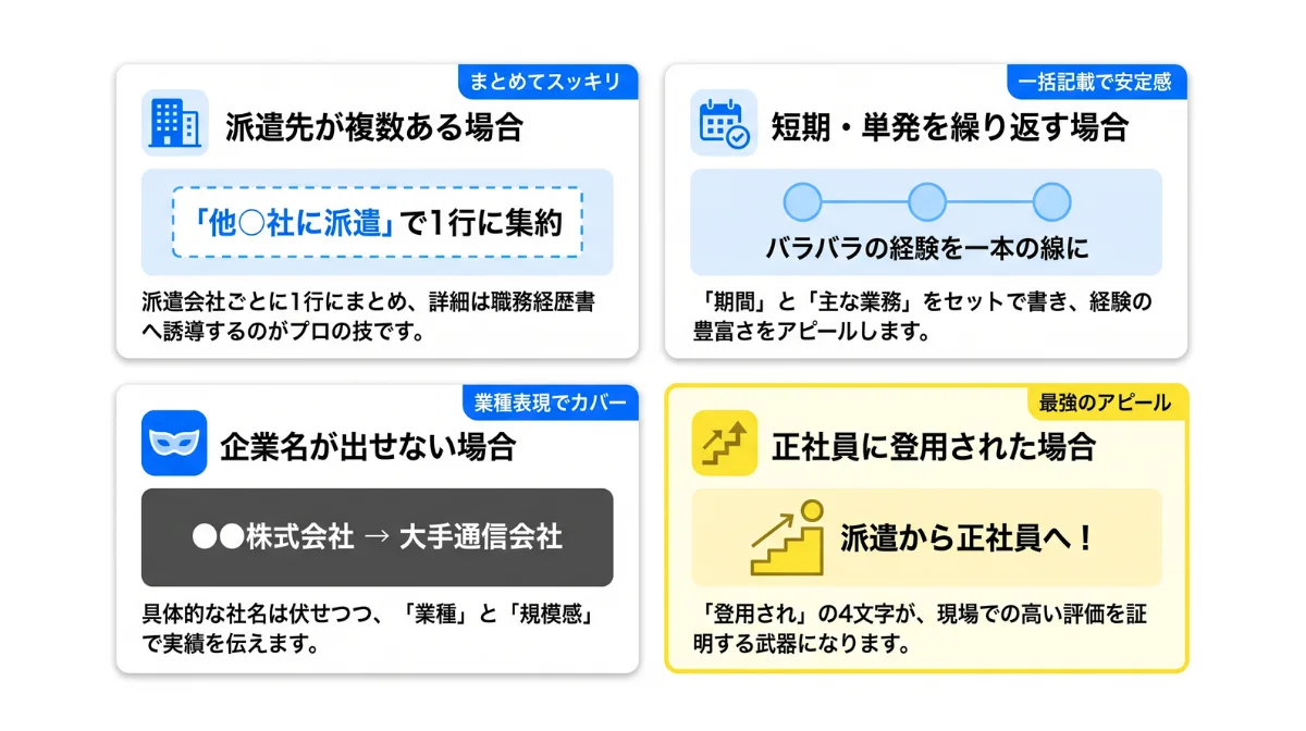【ケース別見本】派遣先が多い・期間が短い…こんな時はどう書く？