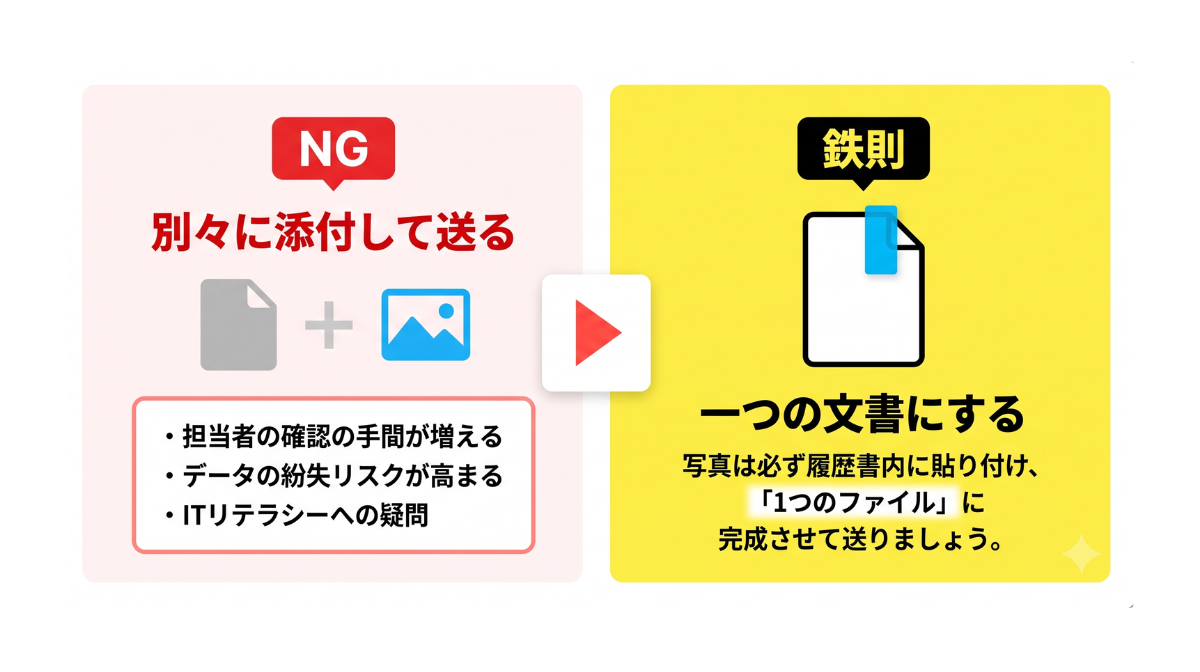【NG行動】履歴書と写真データを別々に添付するのは避ける