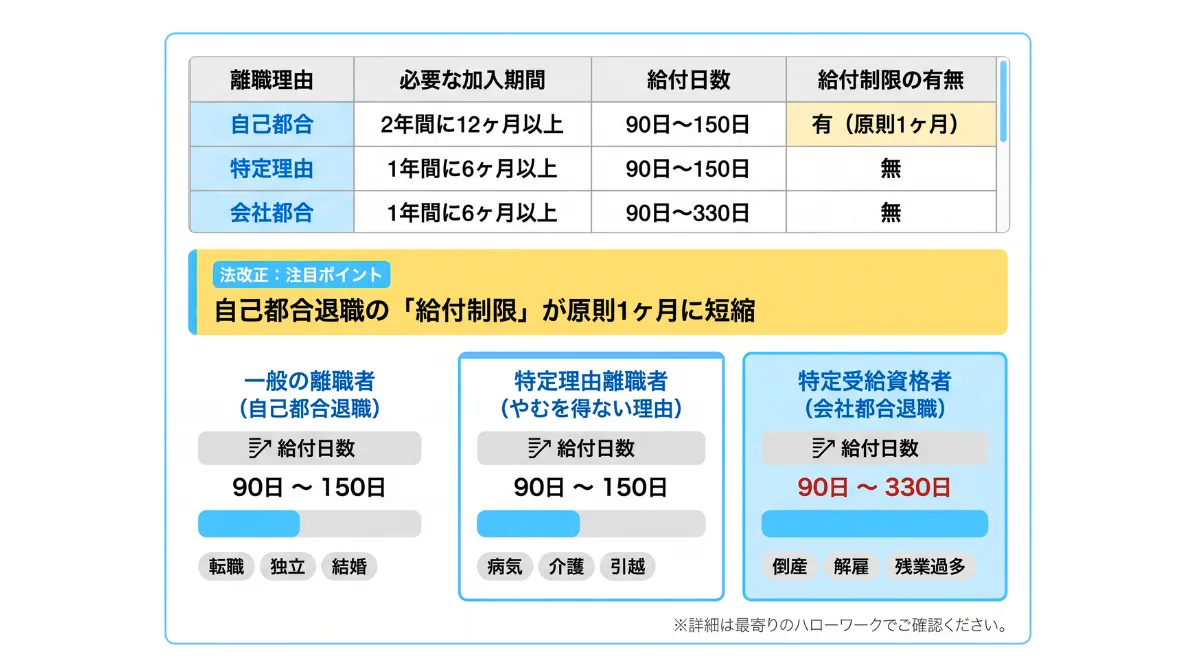 【退職理由別】自己都合と会社都合で変わる受給条件と期間