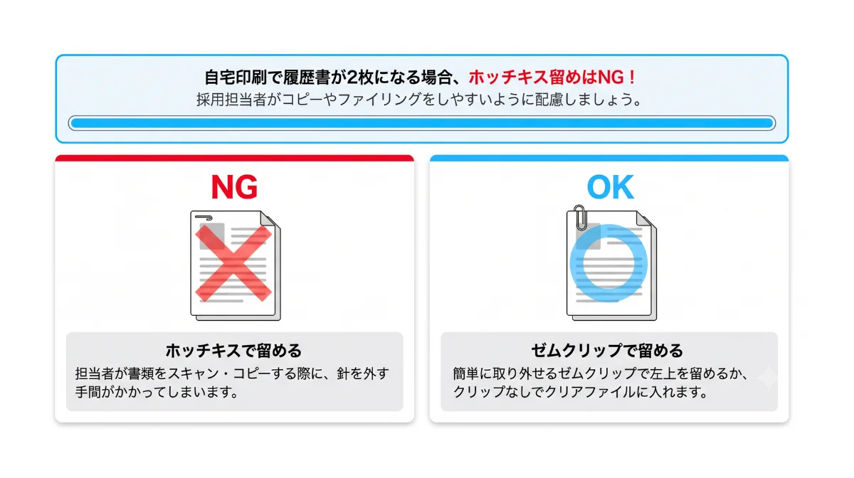自宅印刷でA4用紙2枚になってもよい?ホッチキスはNG?