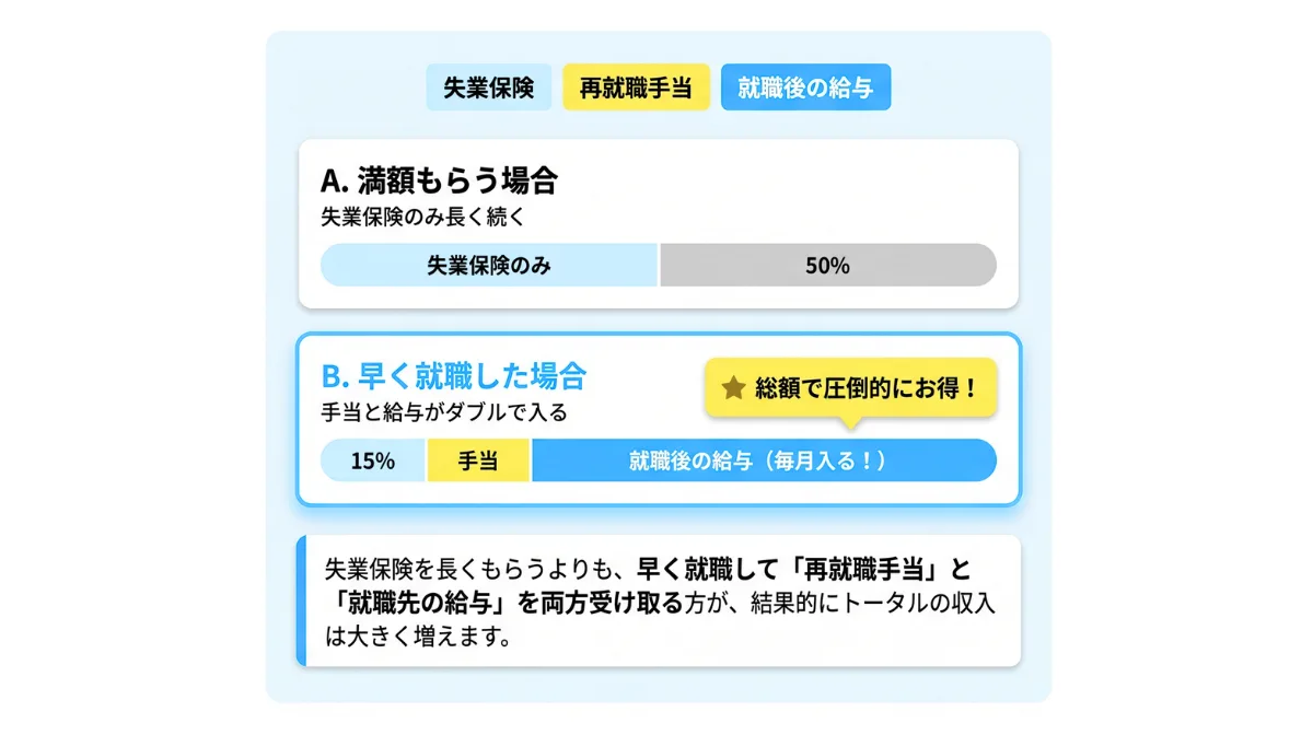 失業保険を満額もらい続けるのとどちらがお得?(経済的・キャリア的合理性)
