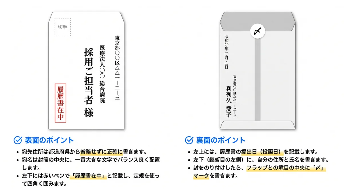 【表面・裏面】履歴書の封筒の正しい書き方
