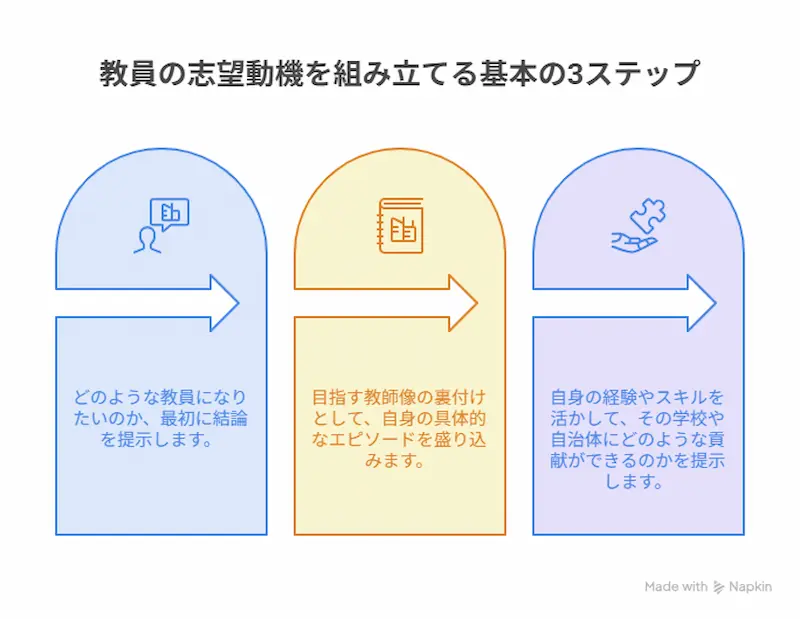 教員の志望動機を組み立てる基本の3ステップ